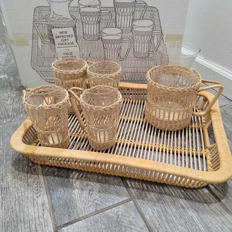 Vtg Wicker Ice Tea Service 11 Piece Set NOS | Etsy (US)