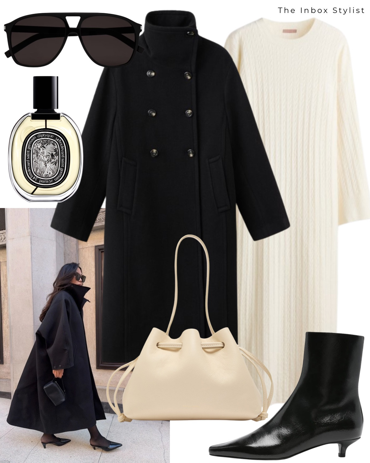 A workwear outfit that works from Monday - Friday 💼

Including black funnel neck coat, cream knit dress, cream handbag, black frame sunglasses, black leather heeled ankle boots, perfume

#LTKworkwear #LTKuk #LTKwinter