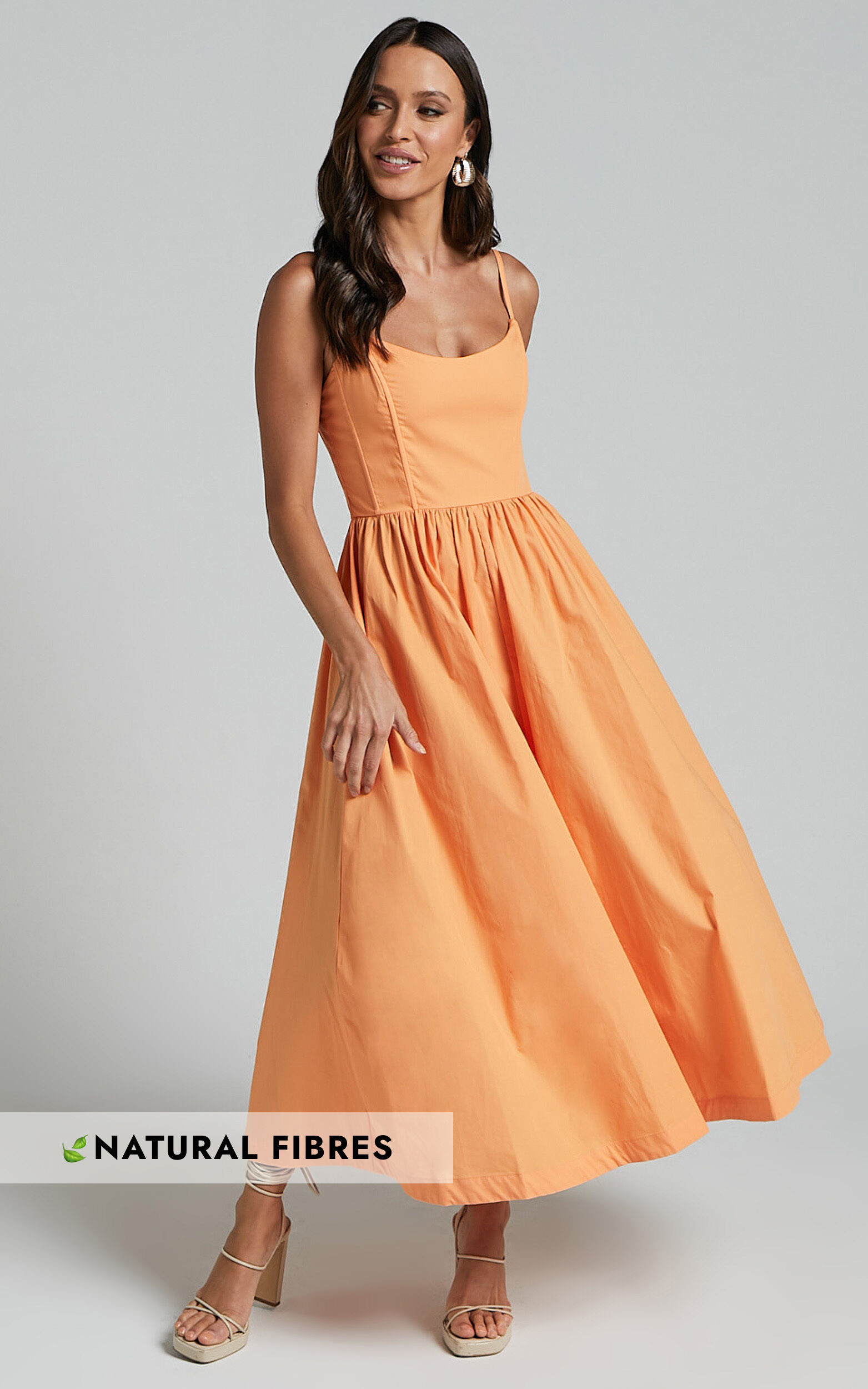 Braelyn Midi Dress - Scoop Neck Flare Dress in Apricot | Showpo (US, UK & Europe)