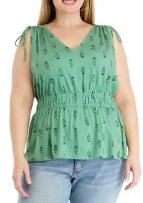 Wonderly Women's Plus Size Tie Shoulder Tank Top, Green, 2X | Belk