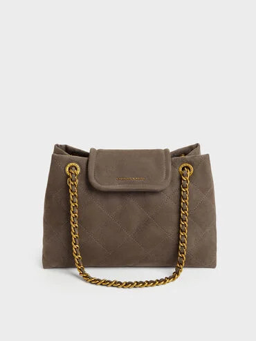 Stone Grey Apfra Quilted Shoulder Bag | CHARLES & KEITH | Charles & Keith US