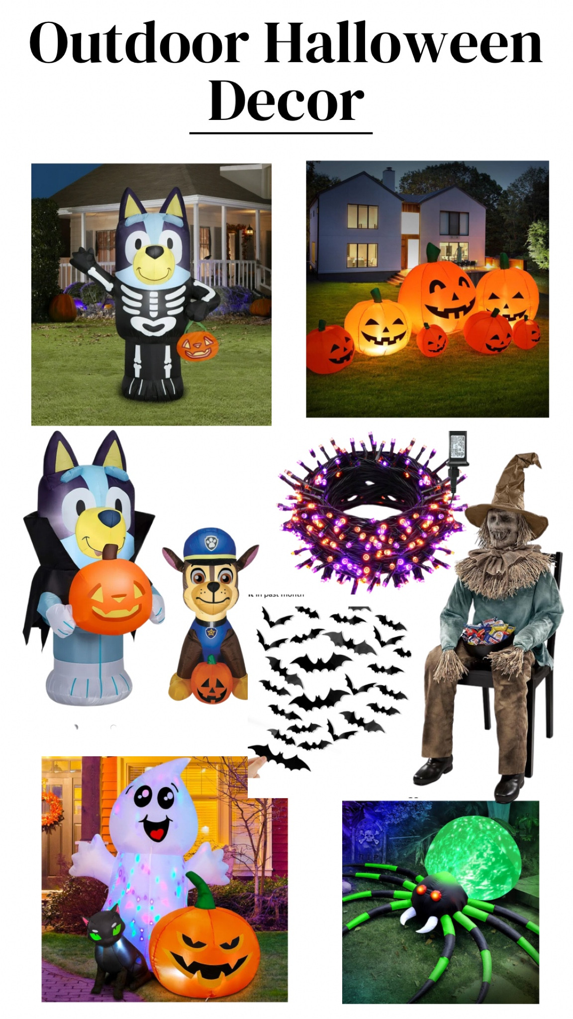 Halloween outdoor decor. Inflatables, lights, bats, Bluey!

#LTKfamily #LTKhome #LTKSeasonal