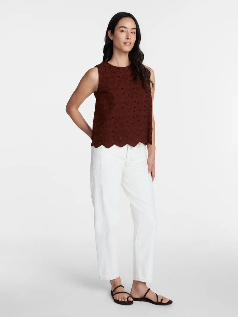 Time and Tru Women's Eyelet Embroidered Top, Sizes XS-4X | Walmart (US)
