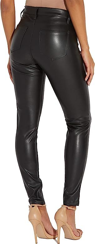Womens Skinny Stretch Fashion Casual Faux Leather Metallic Gold Silver Pants | Amazon (US)