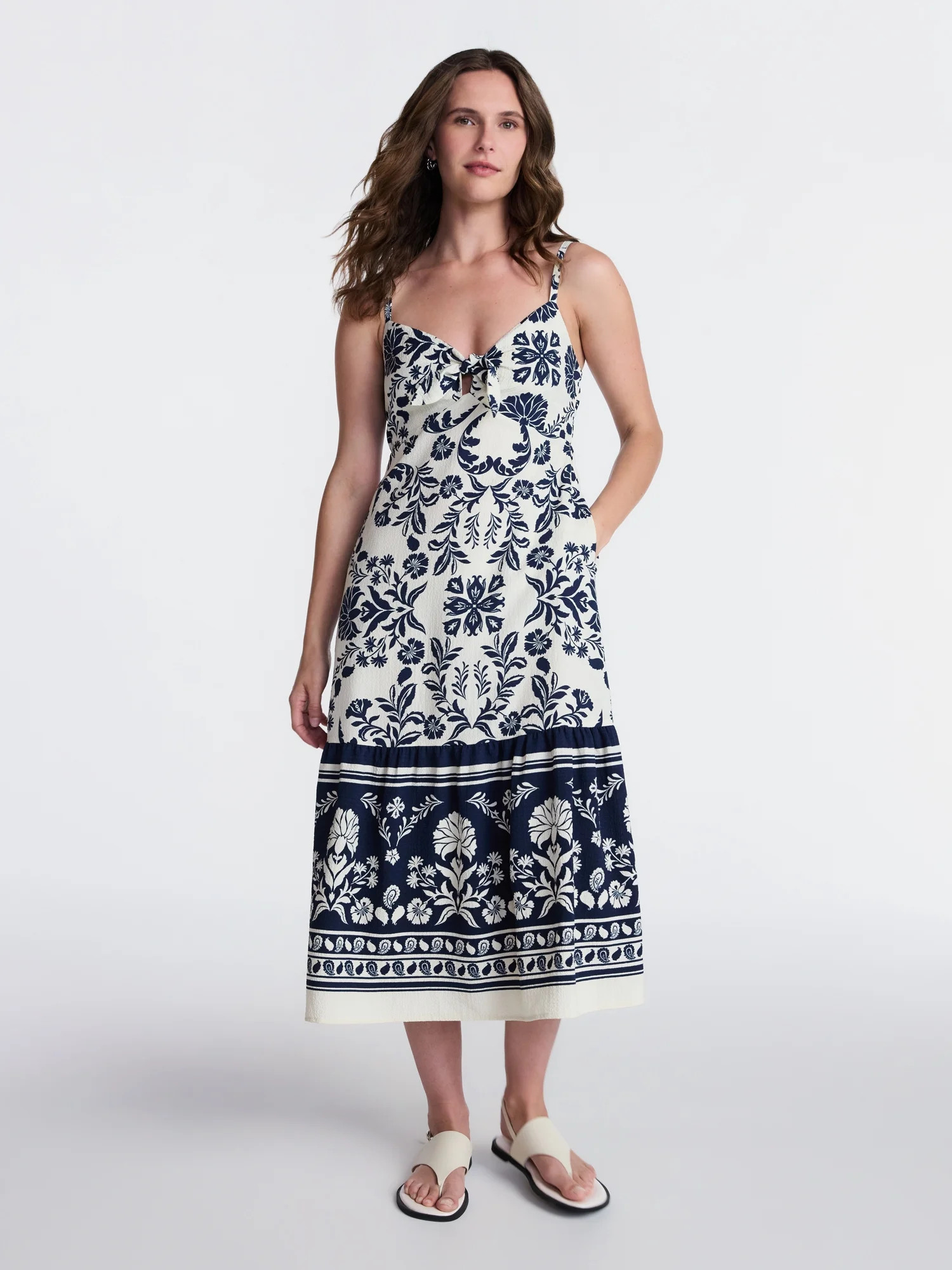 Time and Tru Women's Tie Front Midi Dress, Sizes XS-XXXL | Walmart (US)