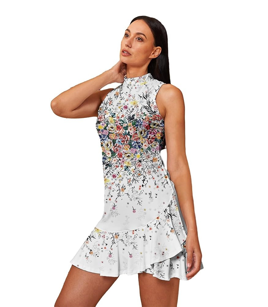 Women's Tennis Dresses Summer Sleeveless Plaid Athletic Dress for Women Standing Collar Ruffled H... | Amazon (US)