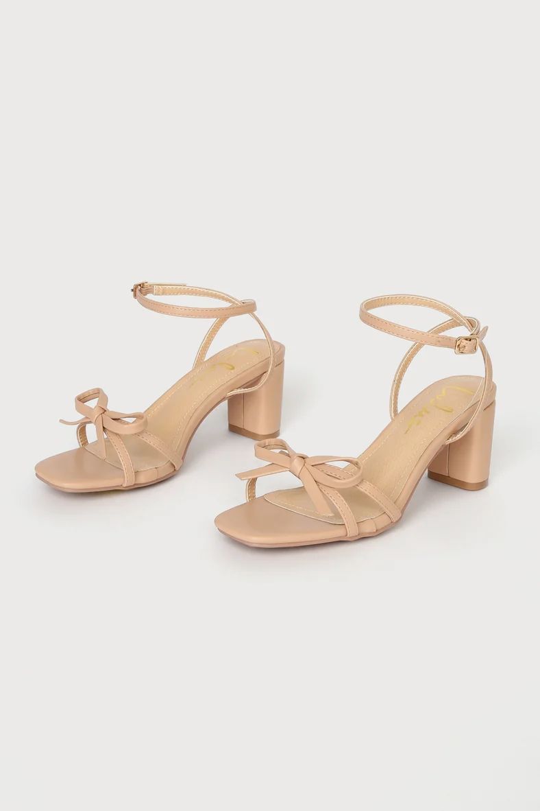 Rezzy Light Nude Bow Ankle Strap High Heel Sandals | Lulus (US)