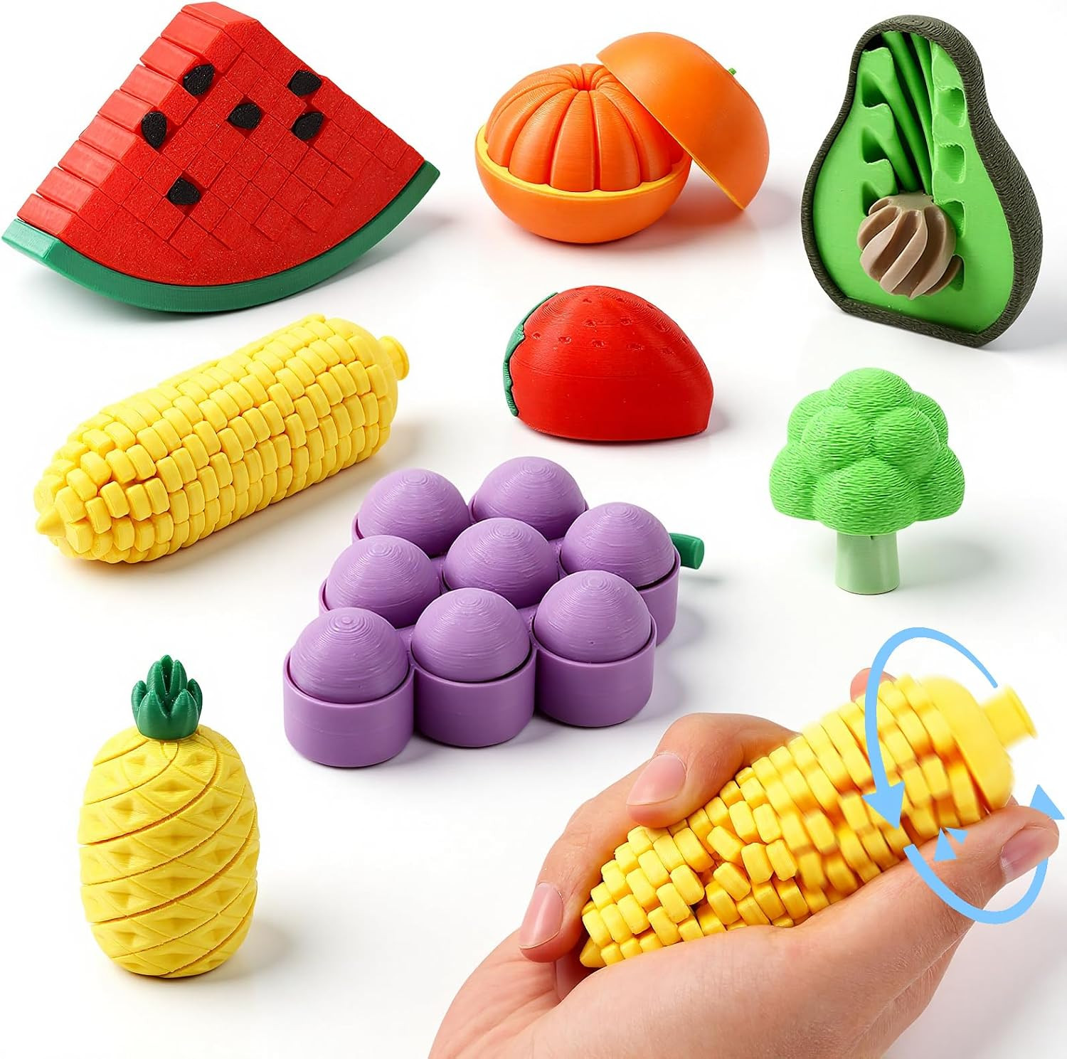 8PCS 3D Printed Fruit & Veggie Fidget Toys, Sensory Toys for Kids Adults with Autism ADHD, Stress Relief Play Set, Calming Classroom Treasure Box Must Haves, Unique Stocking Stuffers | Amazon (US)