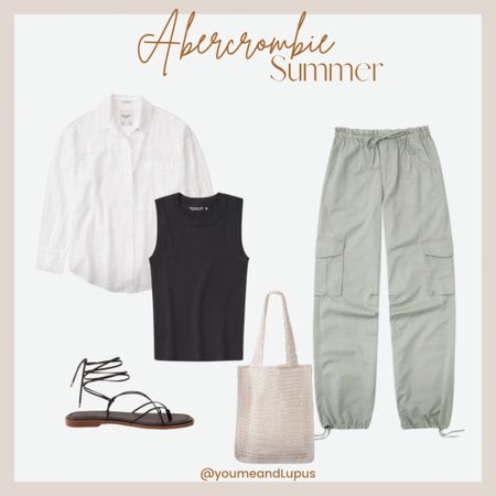 Abercrombie summer style. Going on now 20% almost everything when you buy 3+ items, sale, summer looks, fresh, cargo pants, light weight tops, tank tops, sandals, crochet bag, Abercrombie finds, YoumeandLupus 

#LTKSeasonal #LTKstyletip #LTKFind