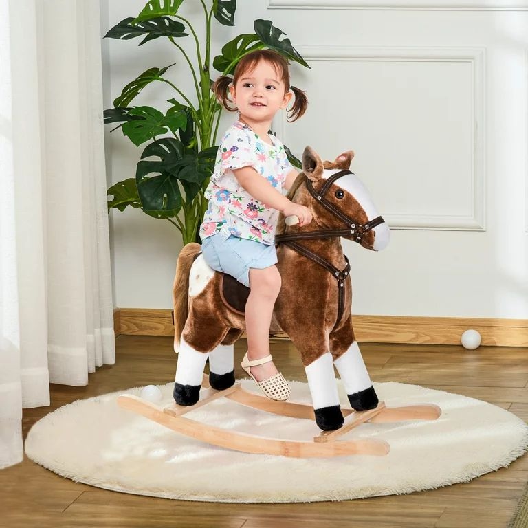 Qaba Kids Plush Toy Rocking Horse Pony Toddler Ride on Animal for Girls Pink Birthday Gifts with ... | Walmart (US)