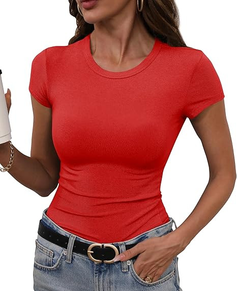 GEMBERA Womens' Stretchy Ribbed High Neck Short Sleeve Gym Workout Slim Fitted Casual Full Length... | Amazon (US)