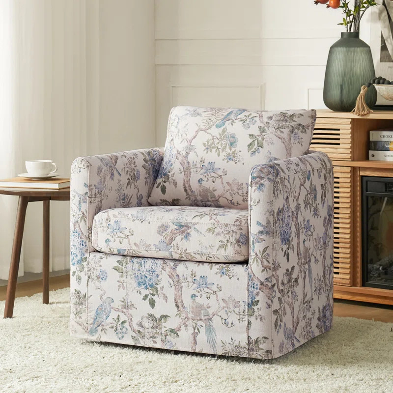 Dunnuck Upholstered Slipcovered Swivel Barrel Chair | Wayfair North America