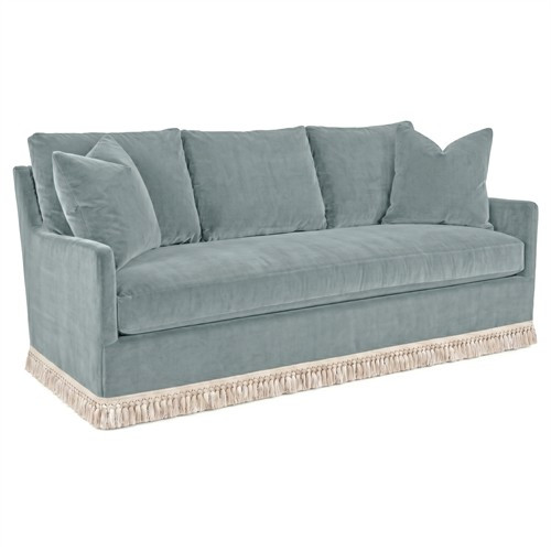 Lucinda Spring Breeze Performance Velvet Sofa With Fringe - 86” | Kathy Kuo Home