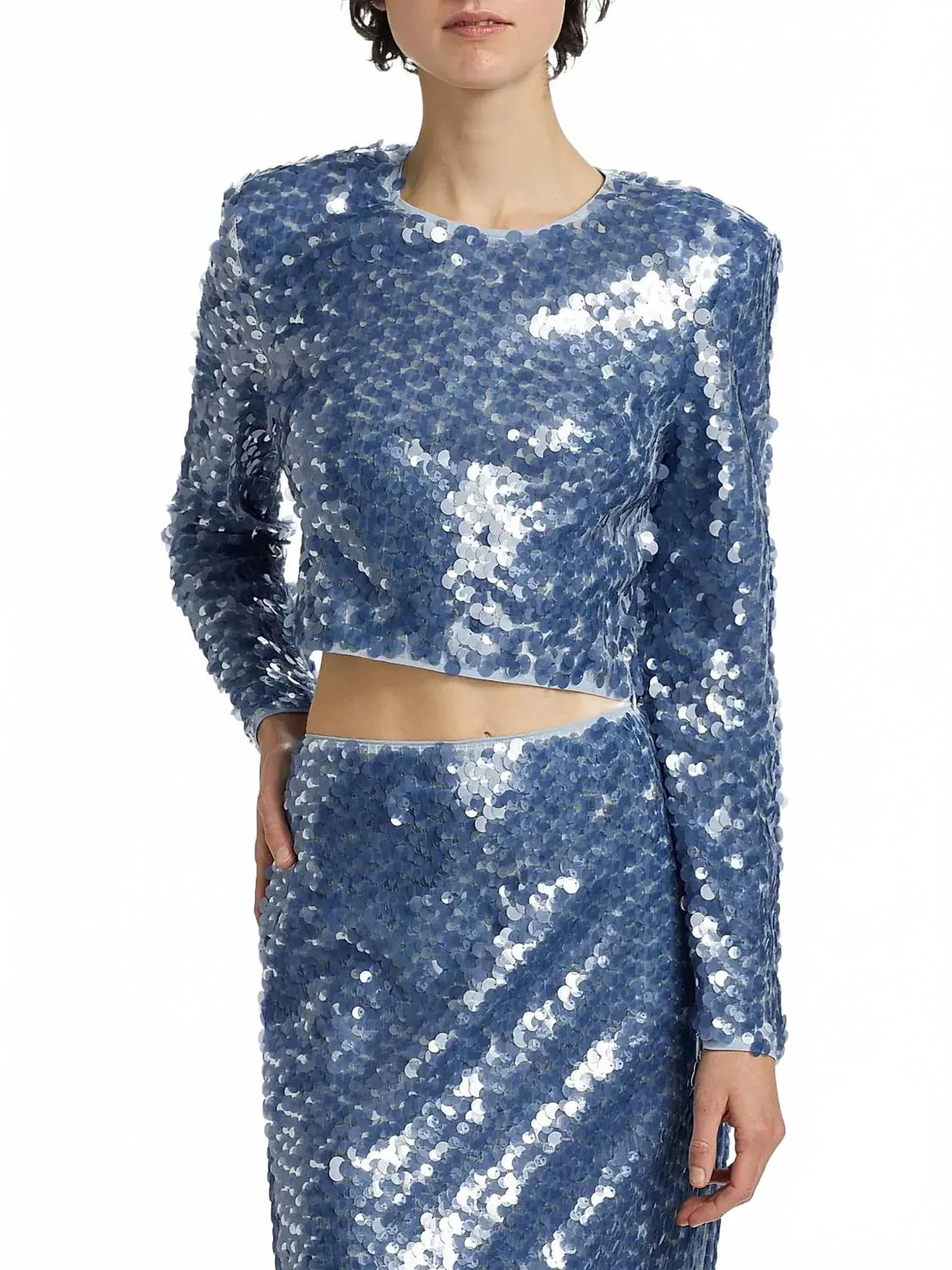Anaya Sequined Long-Sleeve Top In Steel Blue | Shop Simon