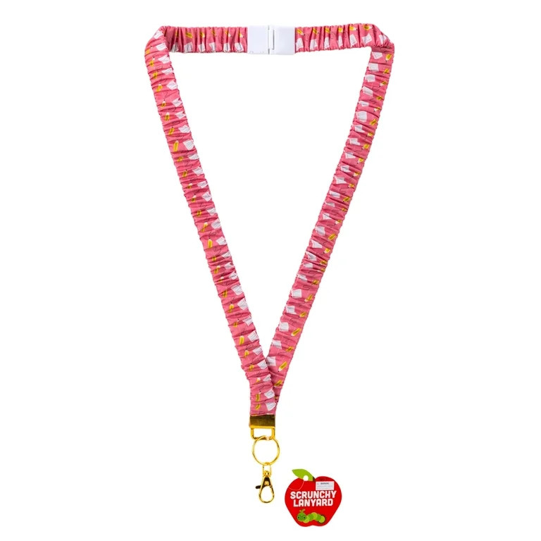 Pink with Icons Scrunchy Lanyard, Pencil & Book Print, Elastic ID Badge Holder, 19.6 x 0.86 x 0.2... | Walmart (US)