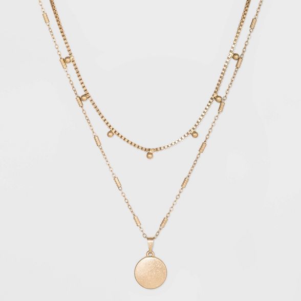 Ball &#38; Medallion in Worn Gold Layer Necklace - Universal Thread&#8482; Gold | Target