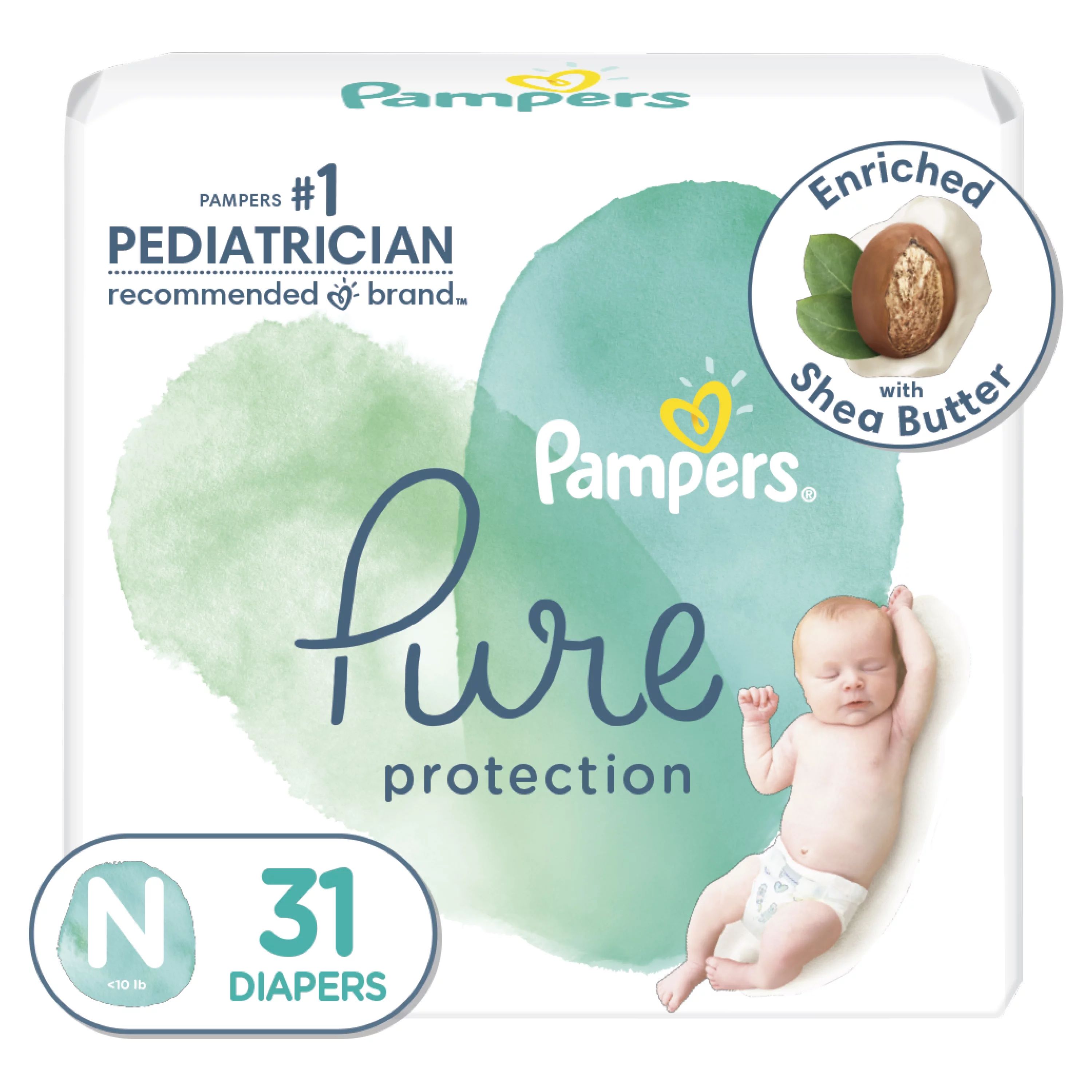 Pampers Pure Protection Natural Newborn Diapers, Size N, 31 Ct | Walmart (US)