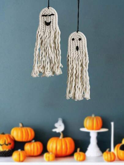1pc/2pcs Boho Halloween Ghost Wall Hanging Decor, Macrame Fringe Spooky Ghost Ornaments, Bohemian... | SHEIN