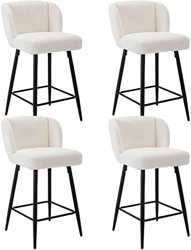 Modern Counter Height Bar Stools Set of 4, 26 Inch Faux Sherpa Upholstered Bar Stools with Back, ... | Amazon (US)