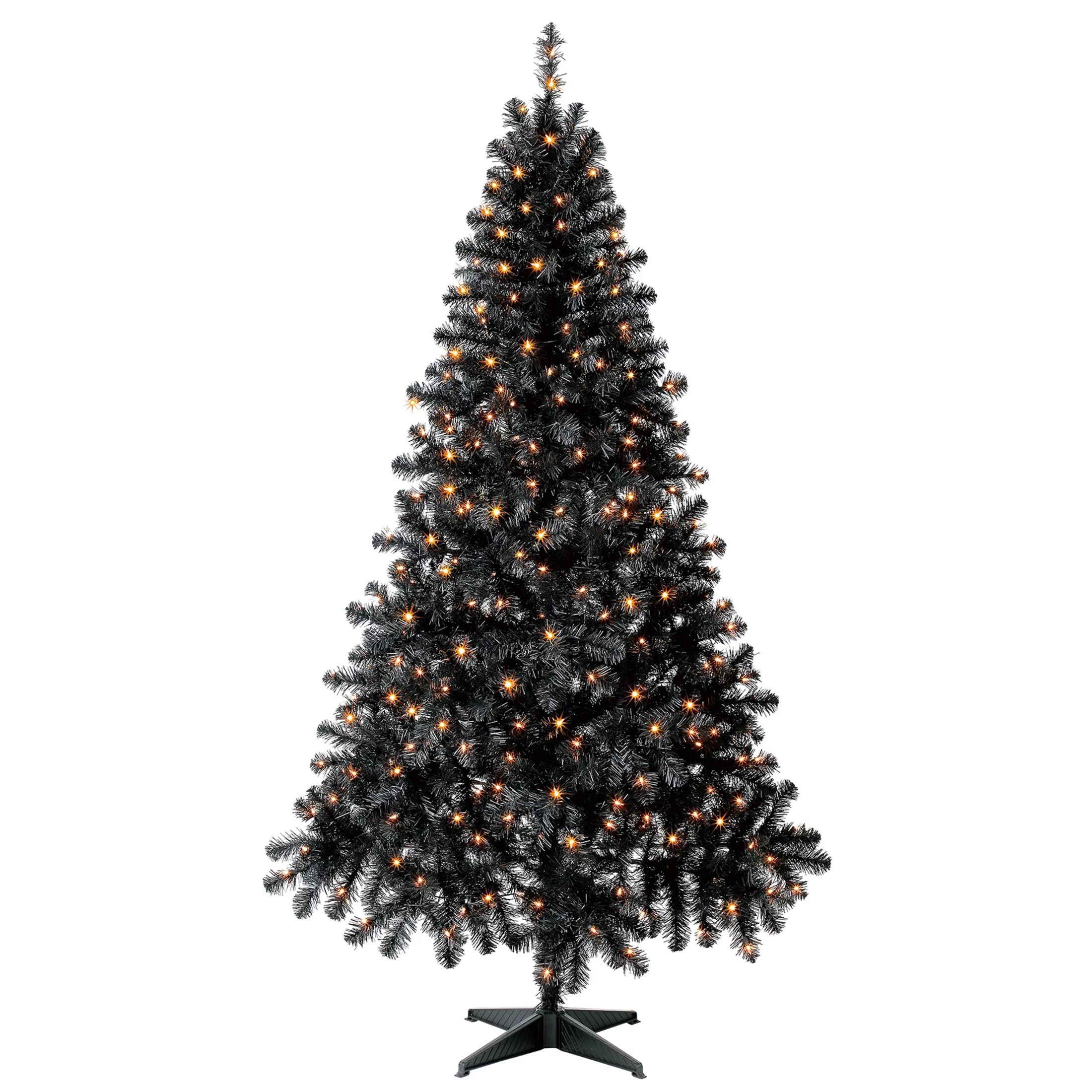 6.5 ft Pre-Lit Madison Pine Black Artificial Christmas Tree, Clear Incandescent Lights, by Holida... | Walmart (US)