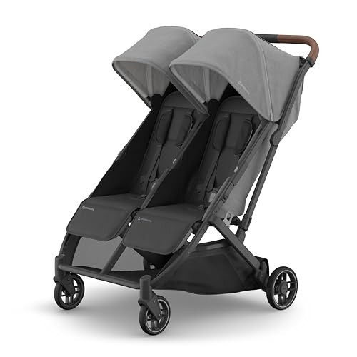 UPPAbaby Minu Duo Side-by-Side Double Stroller - Lightweight + Compact Design for Travel - Easy Fold- From Birth to Toddler - Independent Recline -Greyson(Charcoal Mélange/Carbon Frame/Saddle Leather) | Amazon (US)