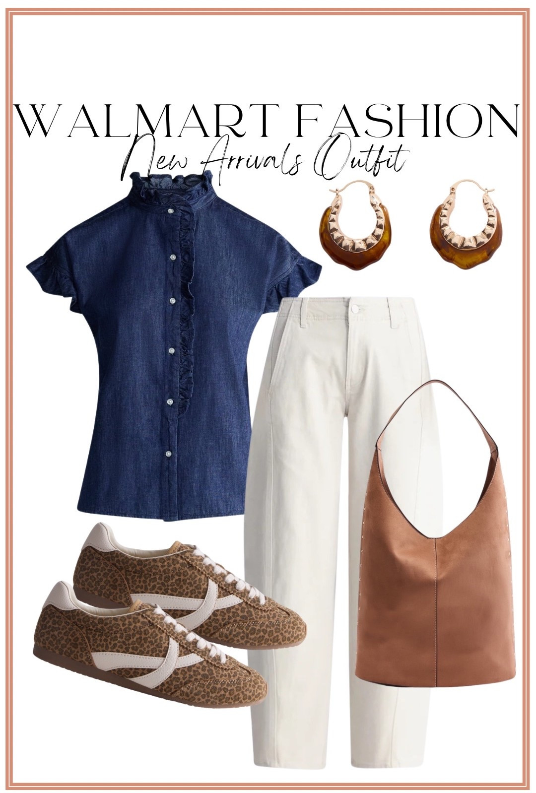 Another brand new Walmart fall outfit and I LOVE this one! 🤎🍂 The denim ruffle button-up paired with cream pants is such a cute elevated everyday look, and the leopard sneakers add the perfect little pop of print. Finished it with a brown hobo bag and statement earrings for an easy outfit that feels so much more expensive than Walmart!

This would be such a cute Walmart outfit for school drop-off, lunch with friends, shopping, travel or any casual fall day. These Walmart new arrivals are making it way too easy to put together affordable fall outfits!

#walmartfashion #walmartfinds #walmartnewarrivals #walmartstyle #walmartfashionfinds #fallfashion #falloutfits #falloutfitideas #leopardsneakers #denimshirt #affordablefashion #casualfalloutfit #walmartoutfit #everydaystyle

#LTKootd #LTKPetite