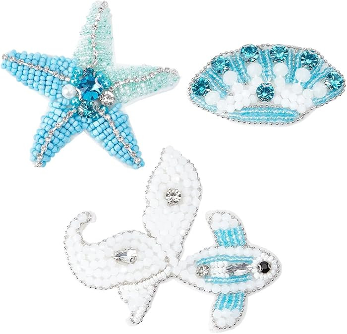 GORGECRAFT 1 Box 3Pcs 3 Styles Sea Animal Patches Pearl Ocean Starfish Shell Fish Rhinestone Bead... | Amazon (US)