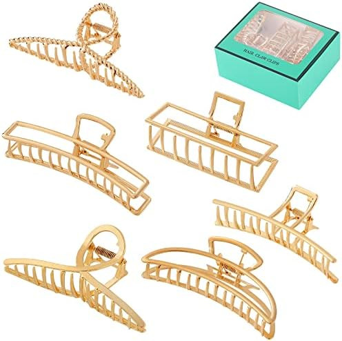 Fuystiulyo 6 Pack Large Metal Hair Claw Clips for Women, Nonslip Gold Hair Clips for Thick Thin H... | Amazon (US)