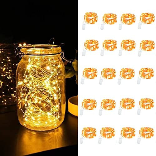 LEDIKON 20 Pack Fairy Lights Battery Operated,3.3ft 20 LED Copper Wire Warm White Firefly Mason J... | Amazon (US)