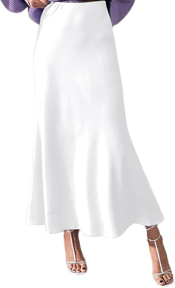 VONDA Women Maxi Skirts A-Line Flared Skirt Elegant Satin Full Length Long Skirts | Amazon (UK)