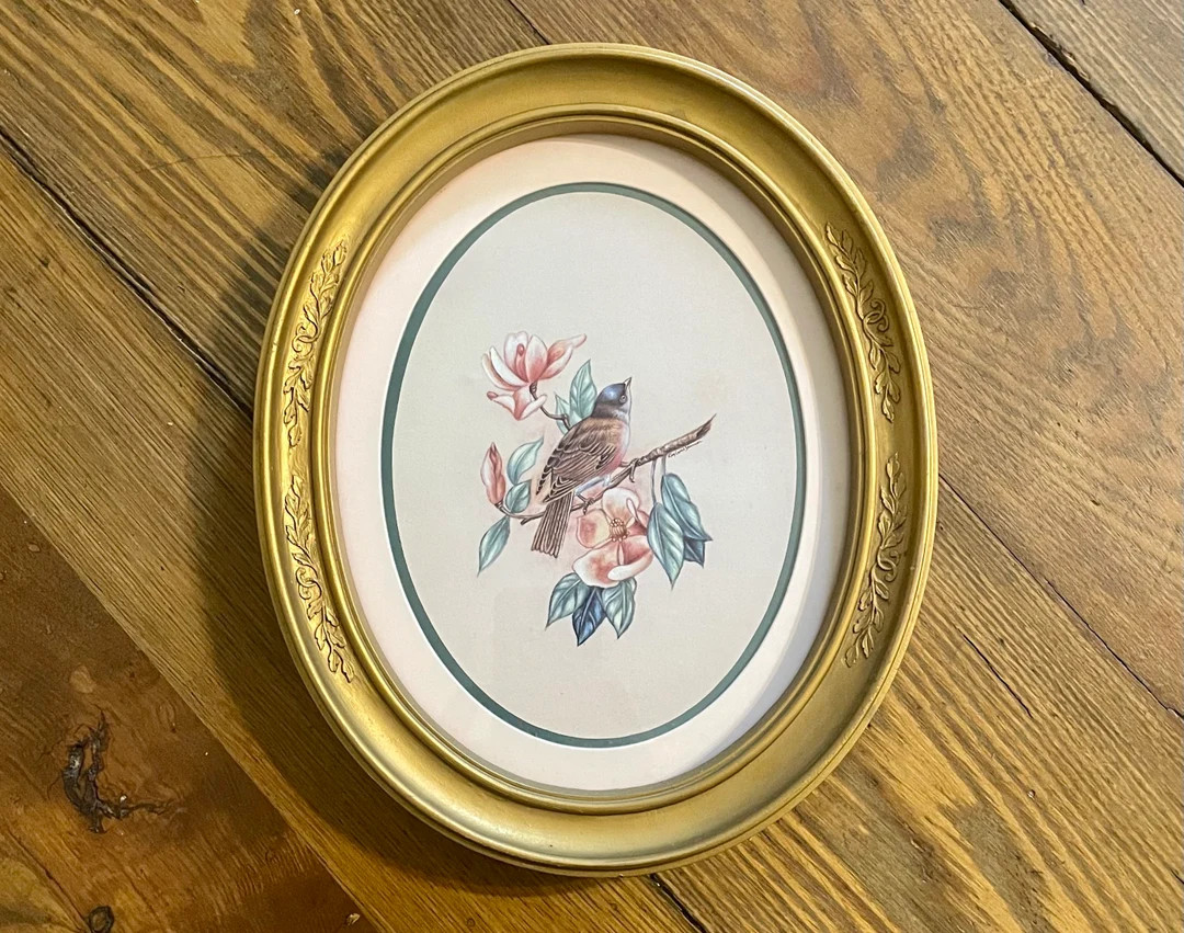 Homco Gold Oval Frame With Kay Lamb Shannon Bird Print Farmhouse Country Cottage Style Wall Art H... | Etsy (US)