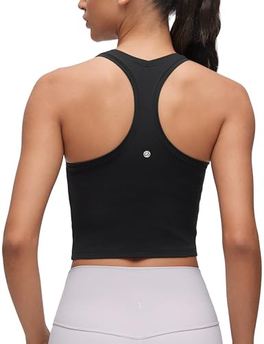 CRZ YOGA Butterluxe Crop Yoga Tank Tops for Women - Workout Athletic Casual Tight Scoop Neck Racerback Sleeveless Shirts Black XX-Small | Amazon (US)