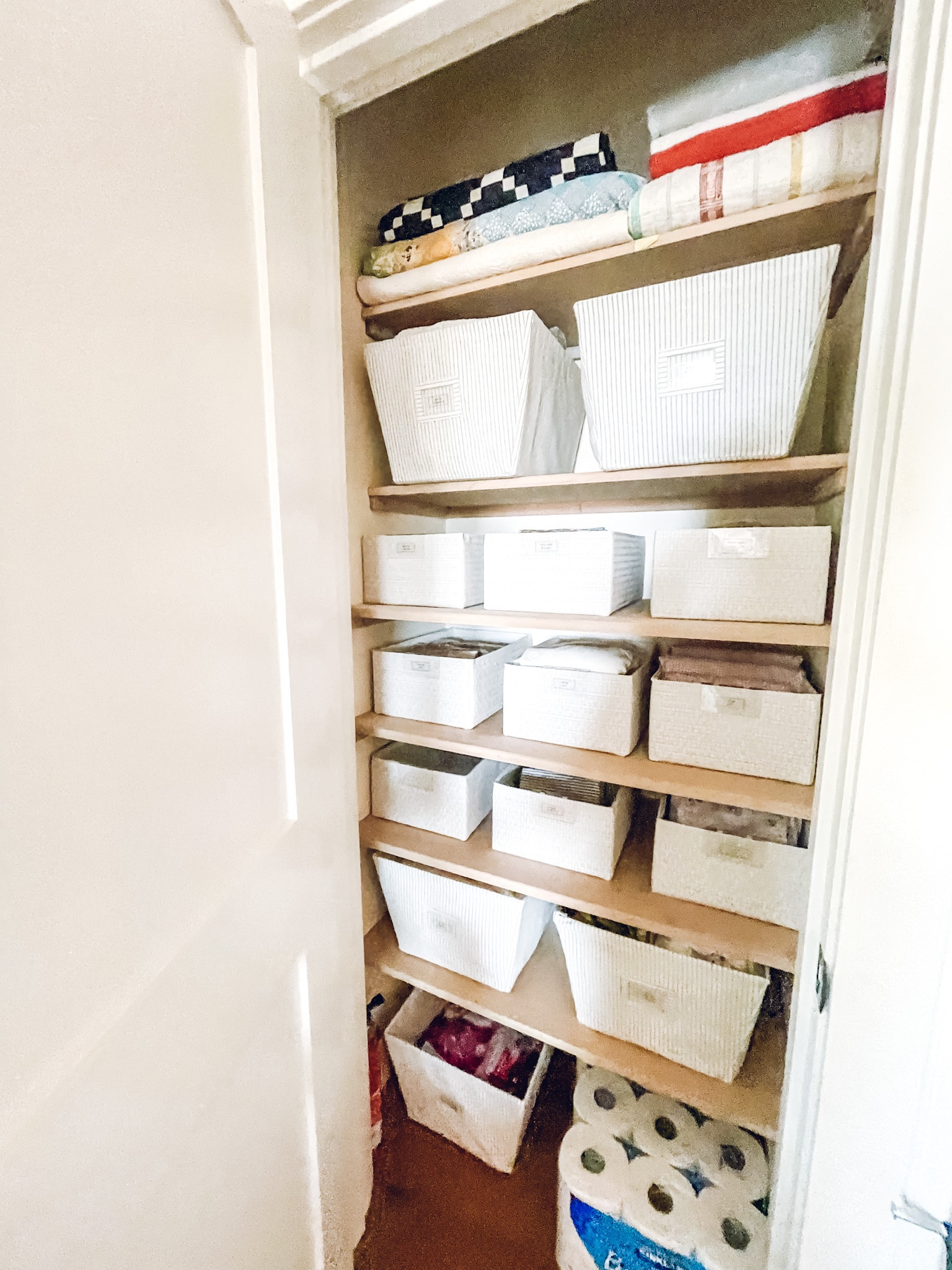 Linen closet organization. The Container Store Tapered Canvas Bin. The Container Store Open Canvas Bin✨

#LTKkids #LTKhome #LTKfamily
