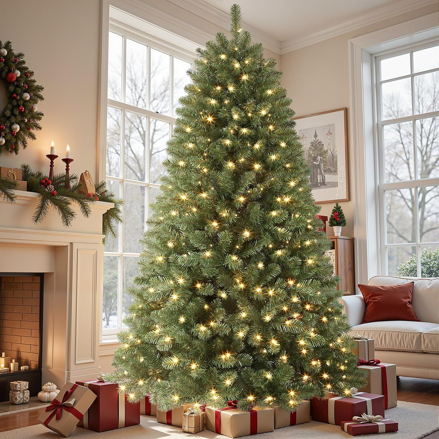 SHareconn 7ft Prelit Artificial Classic Spruce Christmas Tree | Amazon (US)