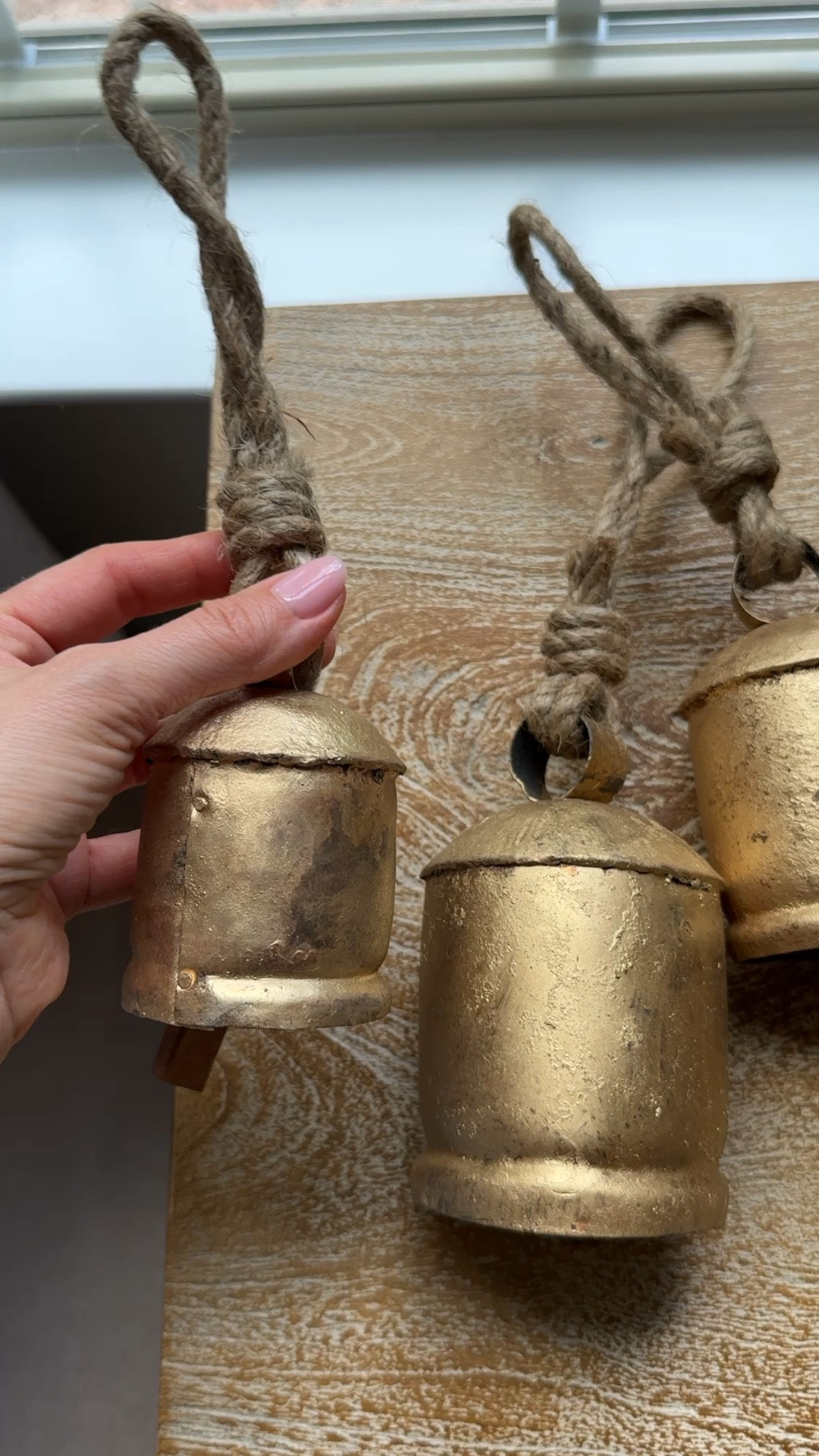 Christmas Bells Decor, Gold Hanging Bells for Christmas Decoration, Cow Bells Christmas Decor for Mantle, Set of 3 Rustic Shabby Chic Bells, Harmony farmghouse Bells.

#LTKSeasonal #LTKHome #LTKVideo