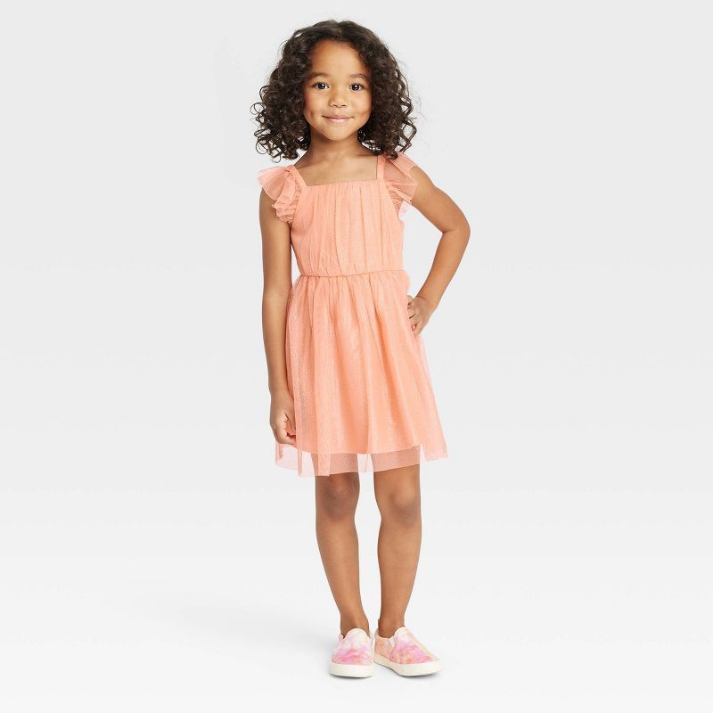 Toddler Girls' Polka Dots Tulle Dress - Cat & Jack™ Peach Orange | Target