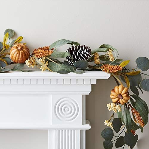 Lights4fun, Inc. 6ft Thanksgiving Eucalyptus, Pumpkin & Pinecone Fall Garland Decoration | Amazon (US)