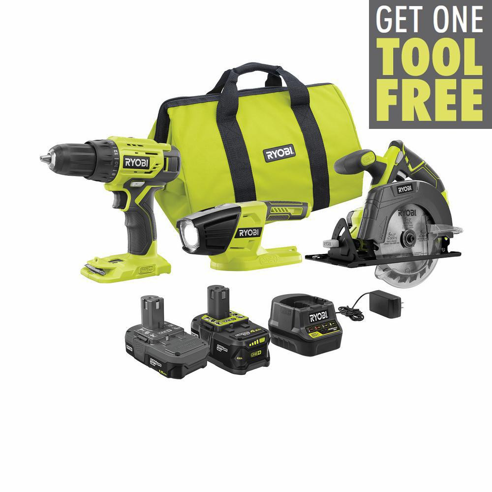 RYOBI 18-Volt ONE+ Lithium-ion Cordless 3-Tool Combo Kit with (1) 4.0 Ah Battery, (1) 1.5 Ah Batt... | The Home Depot