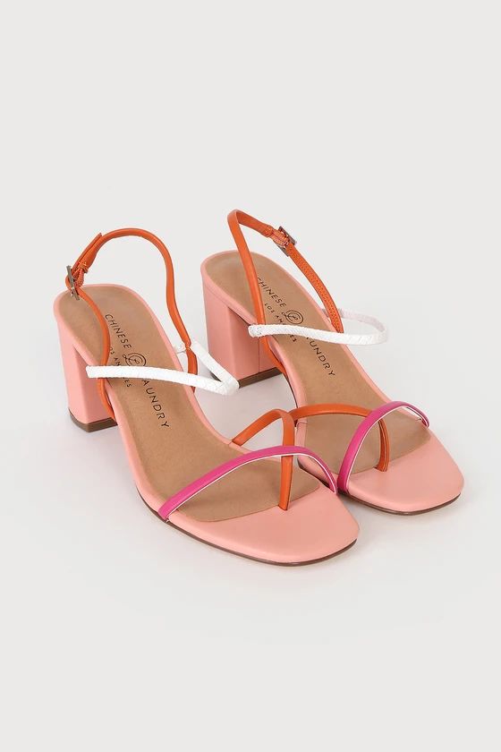 Yanna Orange and Hot Pink Strappy High Heel Sandals | Lulus (US)