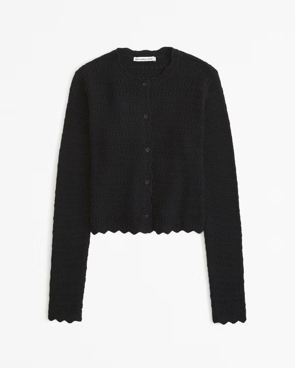 Women's Crochet-Style Slim Crew Cardigan | Women's Tops | Abercrombie.com | Abercrombie & Fitch (US)