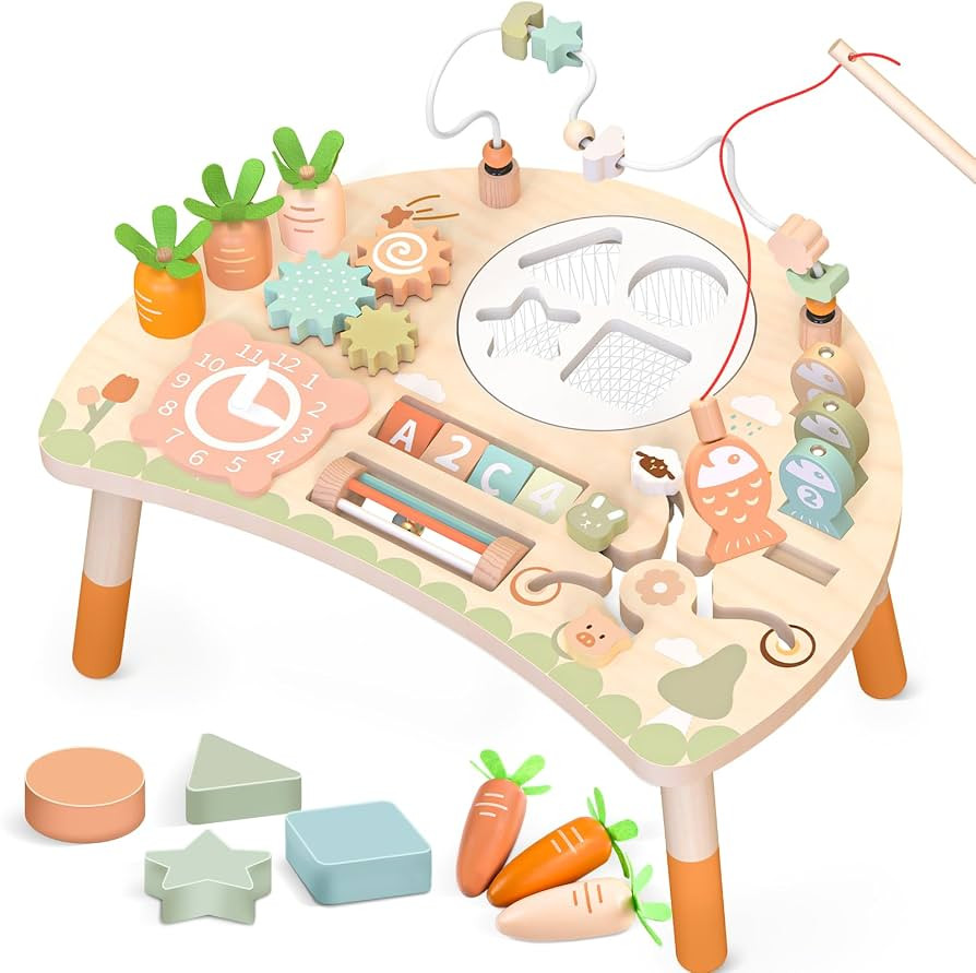Activity Table for 1+ Year Old, 9-in-1 Montessori Wooden Sensory Play Table with Shape Sorter Fis... | Amazon (US)
