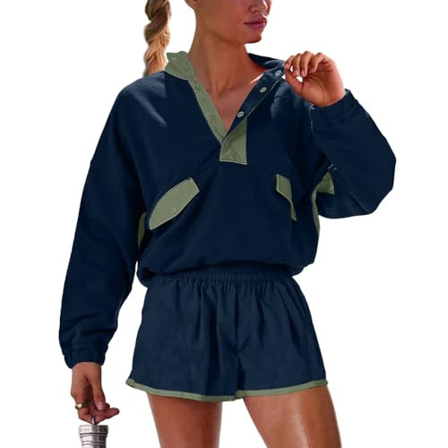 UNIANKIYA Womens Two Piece Matching Sets Long Sleeve Top Short Set with Pockets Casual Workout Lounge Travel Vacation Outfits | Amazon (US)