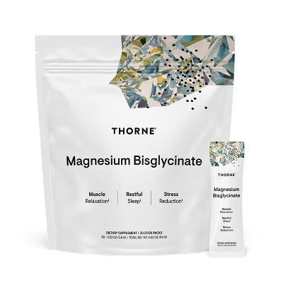 THORNE Magnesium Bisglycinate—powdered formula for sleep, muscle relaxation, heart health & metabolism, NSF Certified, 30 stick packs (0.13 oz each). | Target