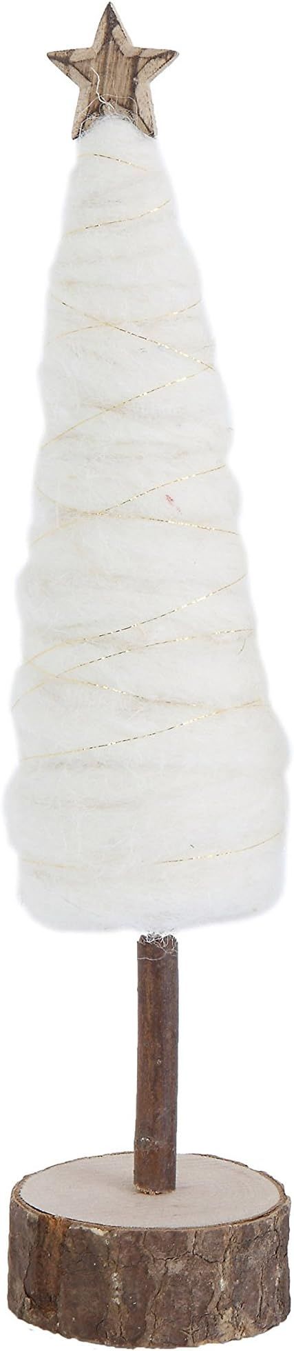 Creative Co-Op Small Cream Wool Christmas Tree with Star & Wood Base | Amazon (US)