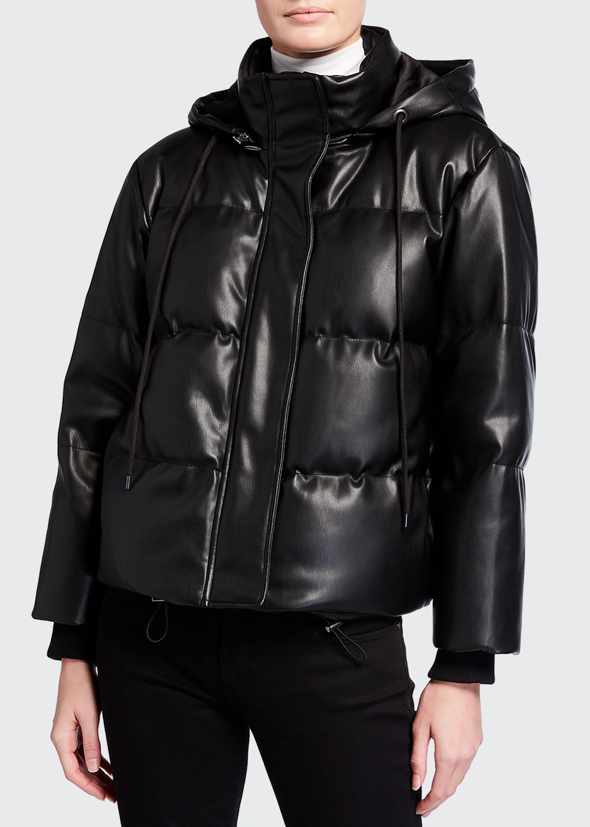 Robinson Faux-Leather Cropped Puffer Jacket w/ Hood | Bergdorf Goodman