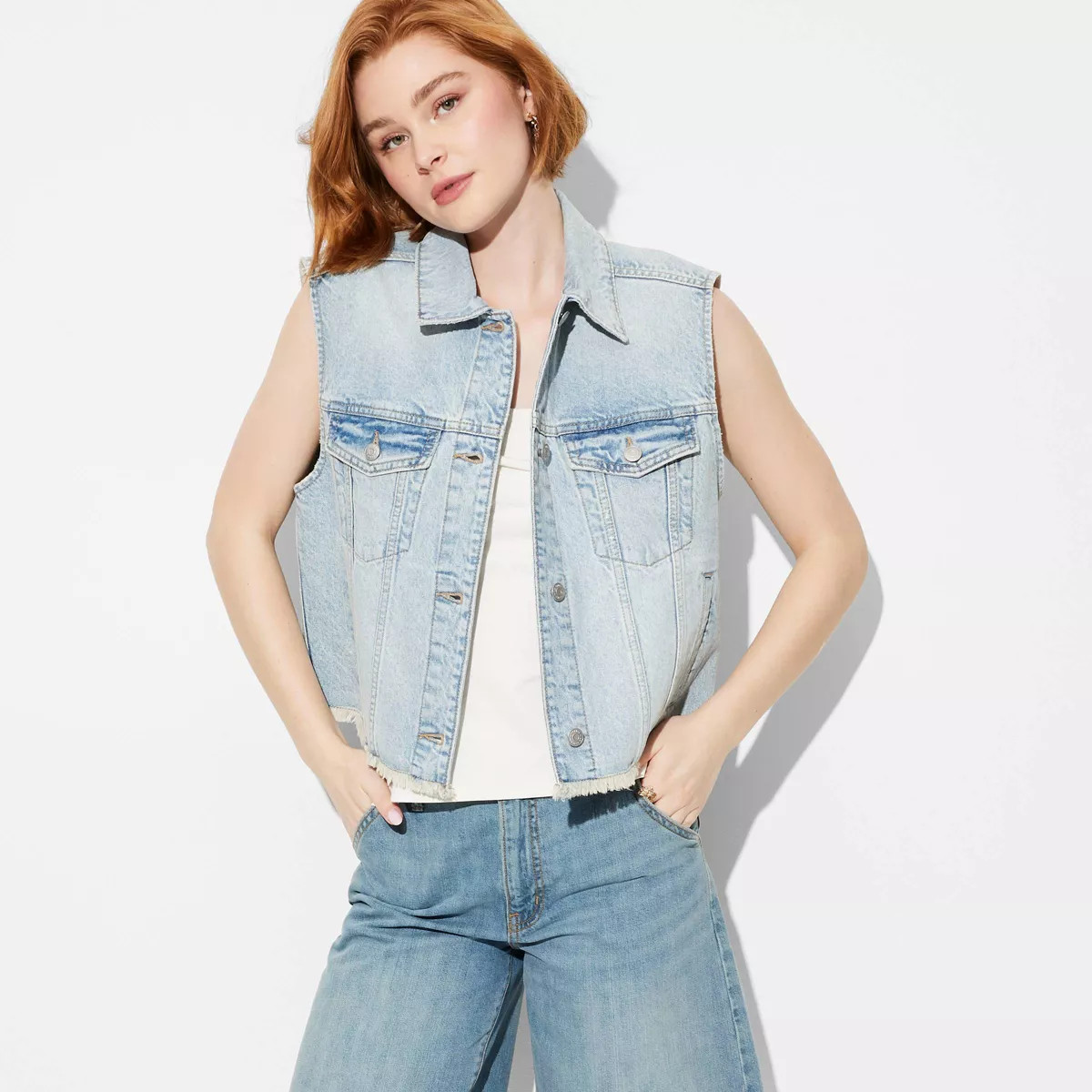 Women's Denim Oversized Trucker Vest - Wild Fable™ | Target