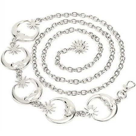 Women s Silver Metal Link Moon Star Body Chain Belt Ladies Waist Chain Belt for Jeans Dress(Silver) | Walmart (US)