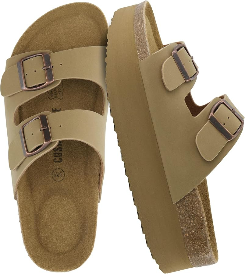 CUSHIONAIRE Plane Comfortable Platform Womens Sandals with Double Buckle Straps and Genuine Suede... | Amazon (US)