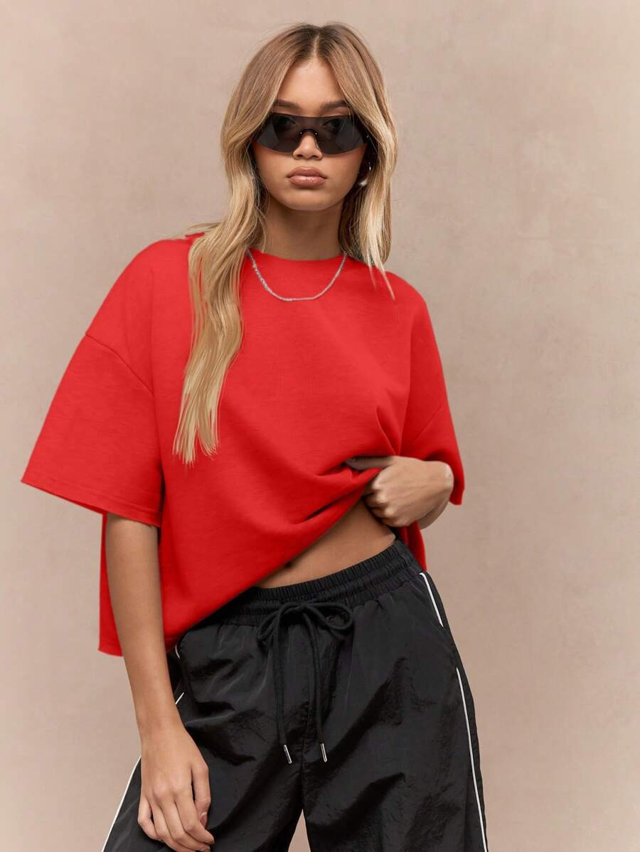 MISSGUIDED Oversized T-Shirt Crop Top Streetwear Athletic Casual Sport Workout Premium Quality Sl... | SHEIN