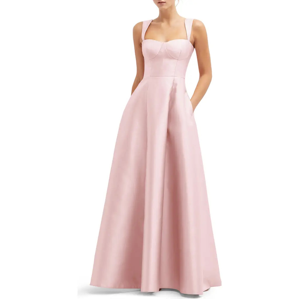 Alfred Sung Bustier Tie Back Gown in Ballet Pink at Nordstrom, Size 0 | Nordstrom